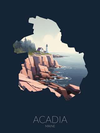 Acadia National Park silhouette artwork illustration