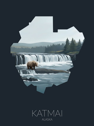 Katmai National Park silhouette artwork illustration