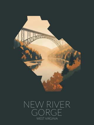 New River Gorge National Park silhouette artwork illustration