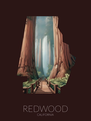 Redwood National Park silhouette artwork illustration