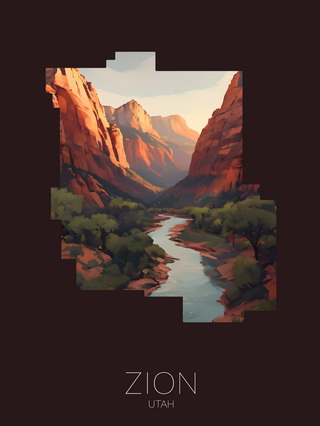 Zion National Park silhouette artwork illustration